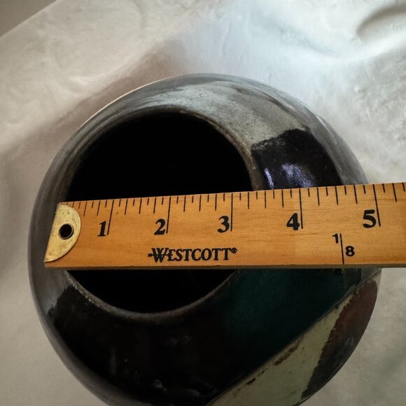 Studio Art Pottery Vase 8" Orb Sphere Shaped Brown Glazed Vtg RARE - Picture 16 of 16